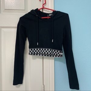 Long Sleeve Cropped Hoodie Checkered